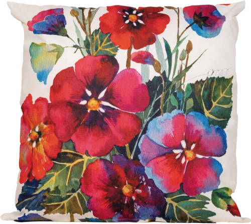 Anna's Collection 1x Bank/sier Kussens Wit Met Bloemen Print Voor Binnen En Buiten 45 X 45 Cm - Sierkussens