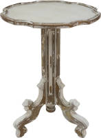 Clayre & Eef Bijzettafel Ø 54*75 Cm Wit Bruin Hout Rond Side Table Tafeltje Wit Side Table Tafeltje