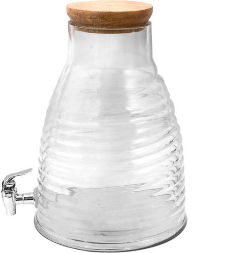 Clayre & Eef Sapkan Met Kraan En Deksel 29*33*34 Cm Transparant Glas Waterkan Transparant Waterkan