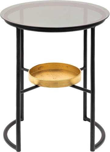 Clayre & Eef Bijzettafel Ø 43*55 Cm Zwart Ijzer Glas Side Table Tafeltje Zwart Side Table Tafeltje