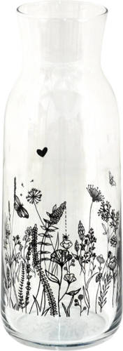 Clayre & Eef Karaf Ø 9*25 Cm / 1000 Ml Transparant Glas Bloemen Waterkan Waterkaraf Transparant Waterkan Waterkaraf