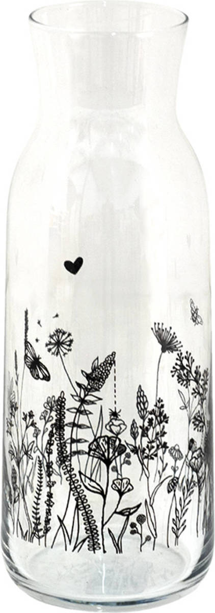 Clayre & Eef Karaf Ø 9*25 Cm / 1000 Ml Transparant Glas Bloemen Waterkan Waterkaraf Transparant Waterkan Waterkaraf