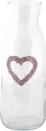 Clayre & Eef Karaf Ø 9*25 Cm / 1000 Ml Transparant Glas Hartje Waterkan Waterkaraf Transparant Waterkan Waterkaraf