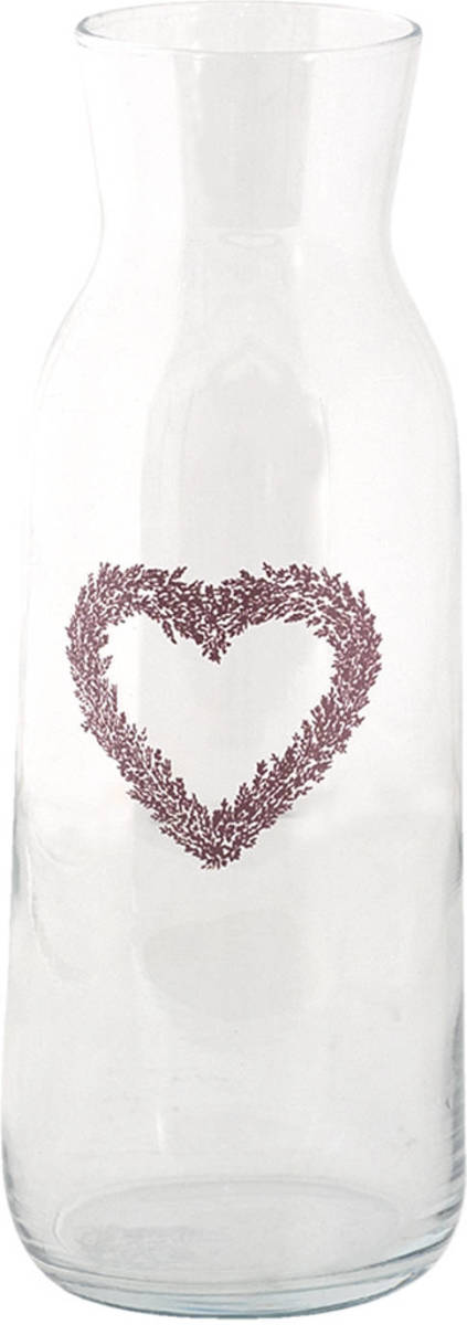 Clayre & Eef Karaf Ø 9*25 Cm / 1000 Ml Transparant Glas Hartje Waterkan Waterkaraf Transparant Waterkan Waterkaraf