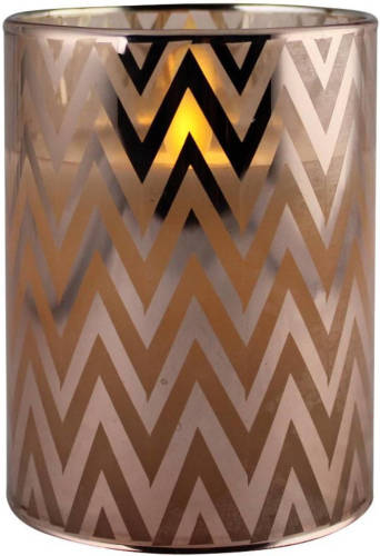 Bellatio Decorations 1x Stuks Luxe Led Kaarsen In Koper Glas D7 X H10 Cm - Led Kaarsen