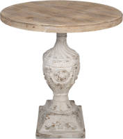 Clayre & Eef Bijzettafel Ø 76*78 Cm Bruin Wit Hout Rond Sidetable Tafeltje Bruin Sidetable Tafeltje