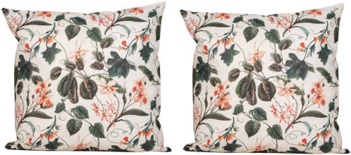 Anna's Collection 2x Bank/sier Kussens Wit Met Roze Bloemen Print Voor Binnen En Buiten 45 X 45 Cm - Sierkussens