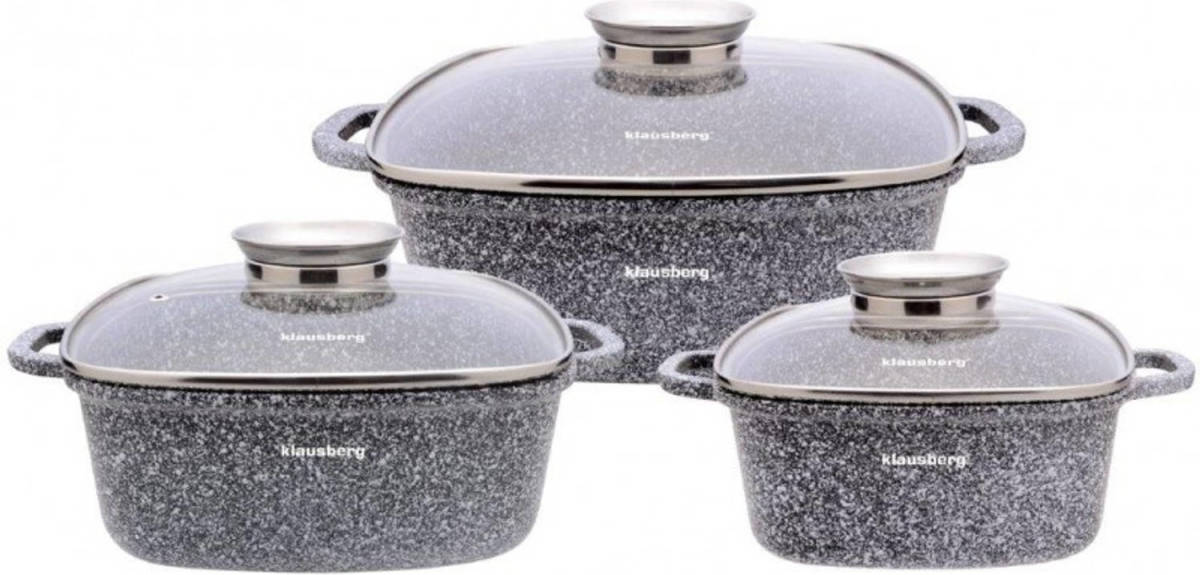 Klausberg 7534 - Pannenset - Keramisch - Marmer - Met Aromaknop- 20/24/28 Cm