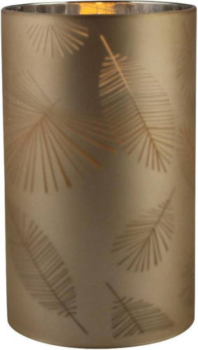 Bellatio Decorations 1x Stuks Luxe Led Kaarsen In Goud Bladeren Glas D7 X H12,5 Cm - Led Kaarsen