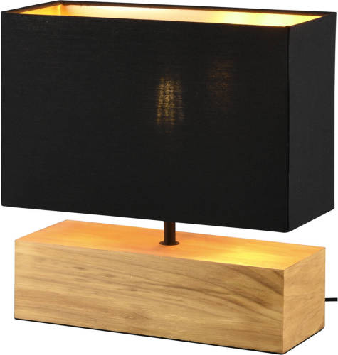 BES LED Led Tafellamp - Tafelverlichting - Trion Wooden - E27 Fitting - Rechthoek - Mat Zwart/goud - Hout
