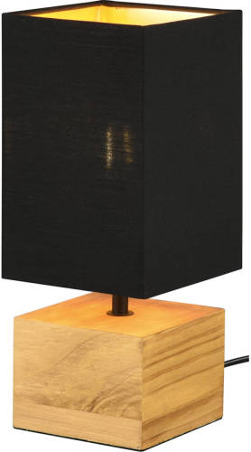 BES LED Led Tafellamp - Tafelverlichting - Trion Wooden - E14 Fitting - Vierkant - Mat Zwart/goud - Hout