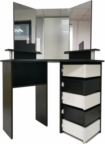 VDD Hoek Kaptafel Make Up Visagie Opmaaktafel Met 3 Spiegels Veel Opbergruimte 111 Cm X 142 Cm Zwart
