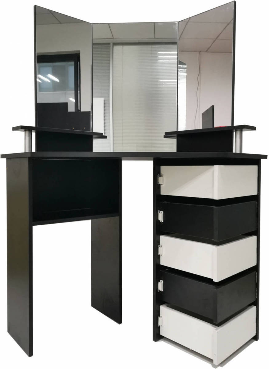 VDD Hoek Kaptafel Make Up Visagie Opmaaktafel Met 3 Spiegels Veel Opbergruimte 111 Cm X 142 Cm Zwart