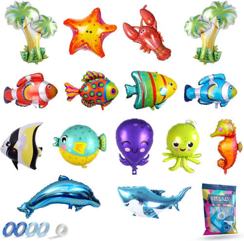 Fissaly ® 15 Stuks Oceaan Zeedieren Folie Ballonnen - Feest Decoratie - Verjaardag Zee Versiering