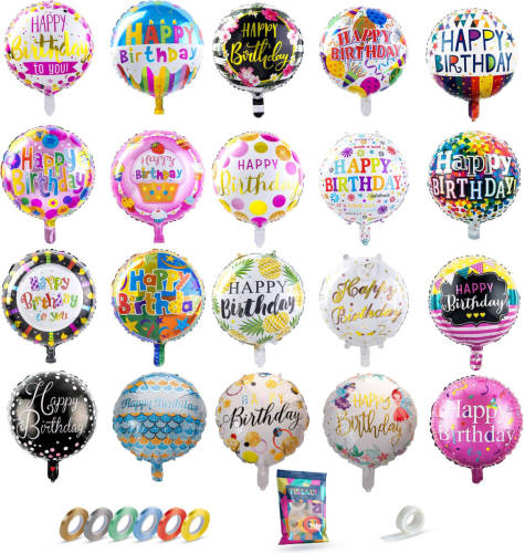 Fissaly ® 20 Stuks Happy Birthday Verjaardag Folie Ballonnen - Feest Decoratie Versiering - Helium