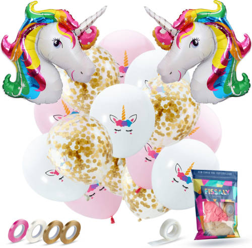 Fissaly ® 37 Stuks Eenhoorn Decoratie Helium Ballonnen Met Lint - Verjaardag - Papieren Confetti - Latex