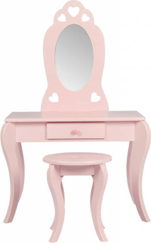 VDD Kaptafel Make Up Visagie Tafel Hartje Design Kinderkamer Meisje Met Krukje Roze