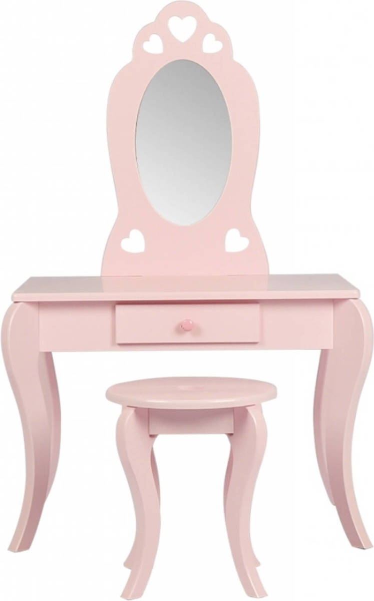 VDD Kaptafel Make Up Visagie Tafel Hartje Design Kinderkamer Meisje Met Krukje Roze