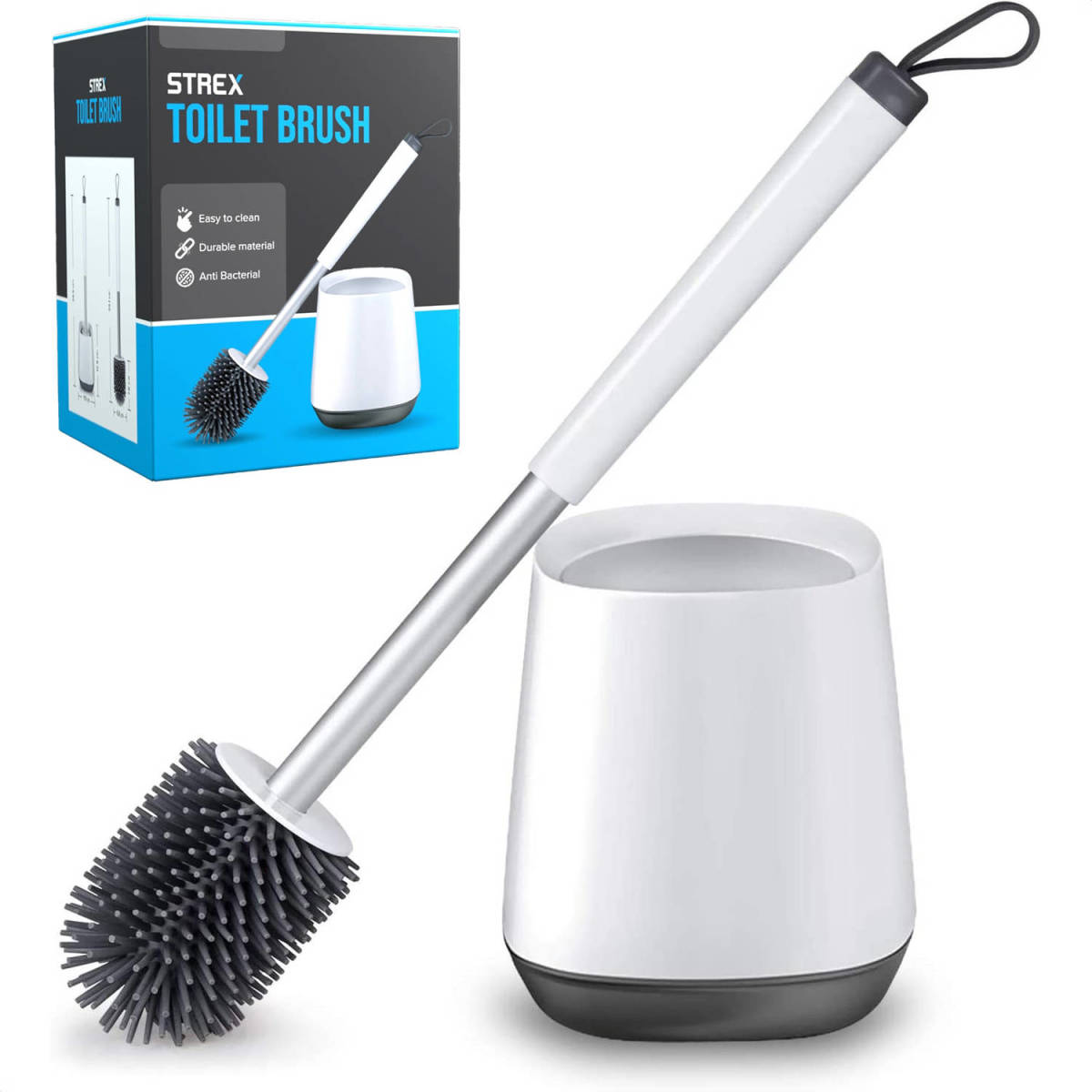 Strex Toiletborstel Siliconen Met Houder - Sneldrogend, Hygiënisch & Antibacteriële Werking - Wc Borstel - Toilet