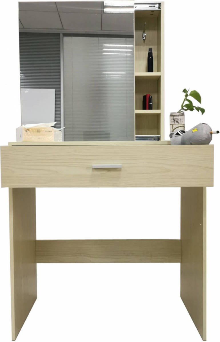 VDD Kaptafel Make Up Visagie Opmaaktafel Met Spiegelkastje En Opberglade Lichtbruin