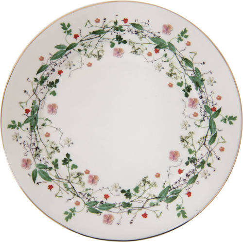 Clayre & Eef Servies Ontbijtbord Ø 21*2 Cm Groen Porselein Bloemen Eetbord Gebaksbordje Groen Eetbord Gebaksbordje