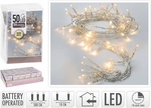 Bellatio Decorations Kerstverlichting Op Batterij Met Timer Warm Wit 50 Lampjes - Warm Witte Kerstlampjes/kerstlichtjes