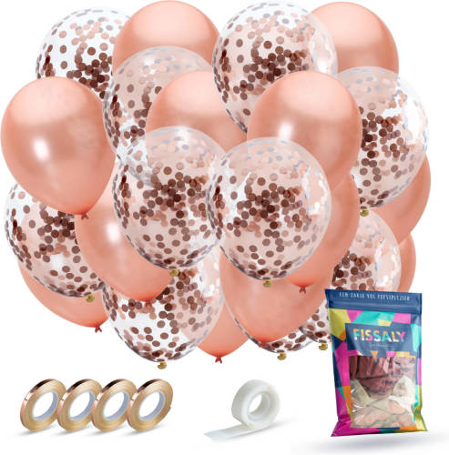 Fissaly ® 40 Stuks Rose Goud Helium Ballonnen Met Lint - Verjaardag Versiering - Decoratie - Papieren Confetti