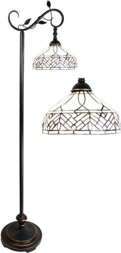 Clayre & Eef Lumilamp Tiffany Vloerlamp 152 Cm Bruin Beige Glas Staande Lamp Glas In Lood Tiffany Lamp Bruin Staande Lamp Glas In