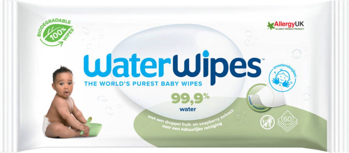 WaterWipes - Snoetenpoetser Soapberry - 1 X 60 Babydoekjes - 99,9% Water *Plastic Vrij