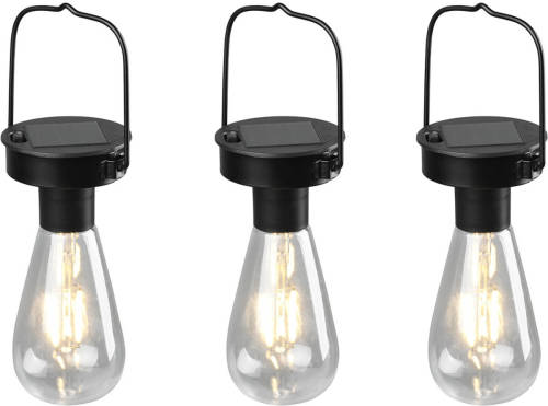 BES LED Led Hanglamp Met Zonne-energie 3 Pack - Trion Camira - Dag En Nacht Sensor - Spatwaterdicht Ip44 - Rond - Mat Zwart