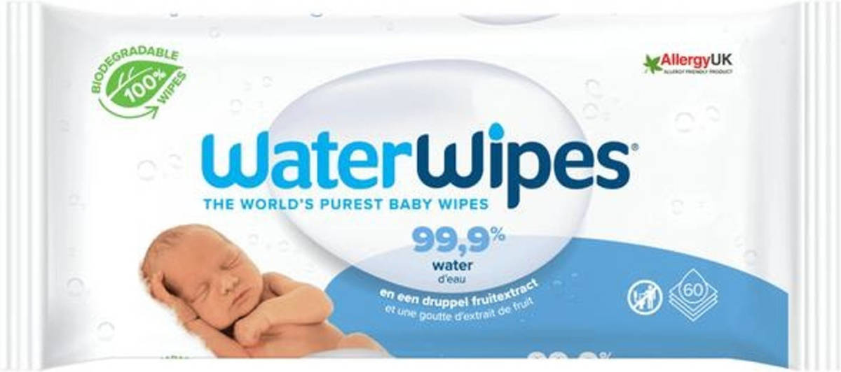 WaterWipes - Billendoekjes - Gevoelige Huid - 1 X 60 Stuks - Plasticvrij