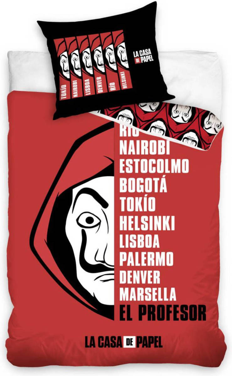 Zydante Swisstech La Casa De Papel Dekbedovertrek - Eenpersoons - 140x200 Cm - Kussensloop 60x70 Cm - Katoen - Rood