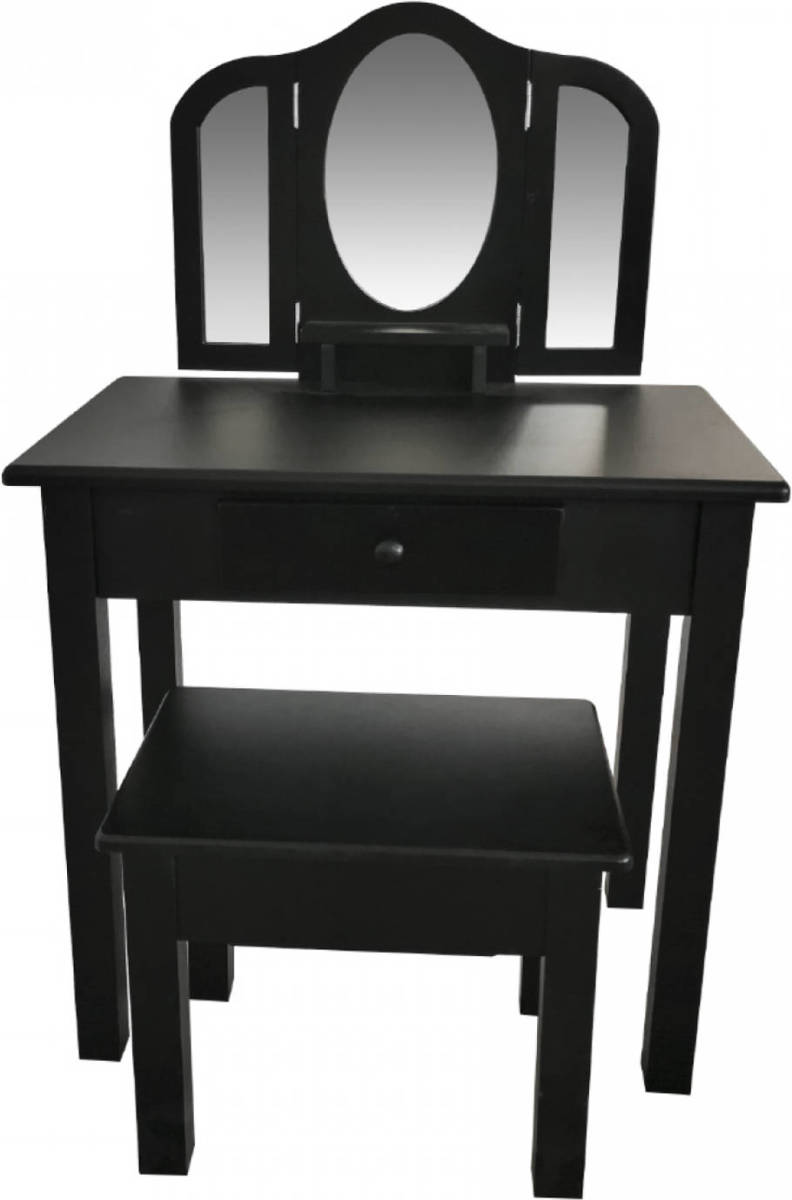 VDD Kaptafel Make Up Visagie Opmaaktafel Kinderkamer - Toilettafel Met Spiegel En Krukje - Zwart