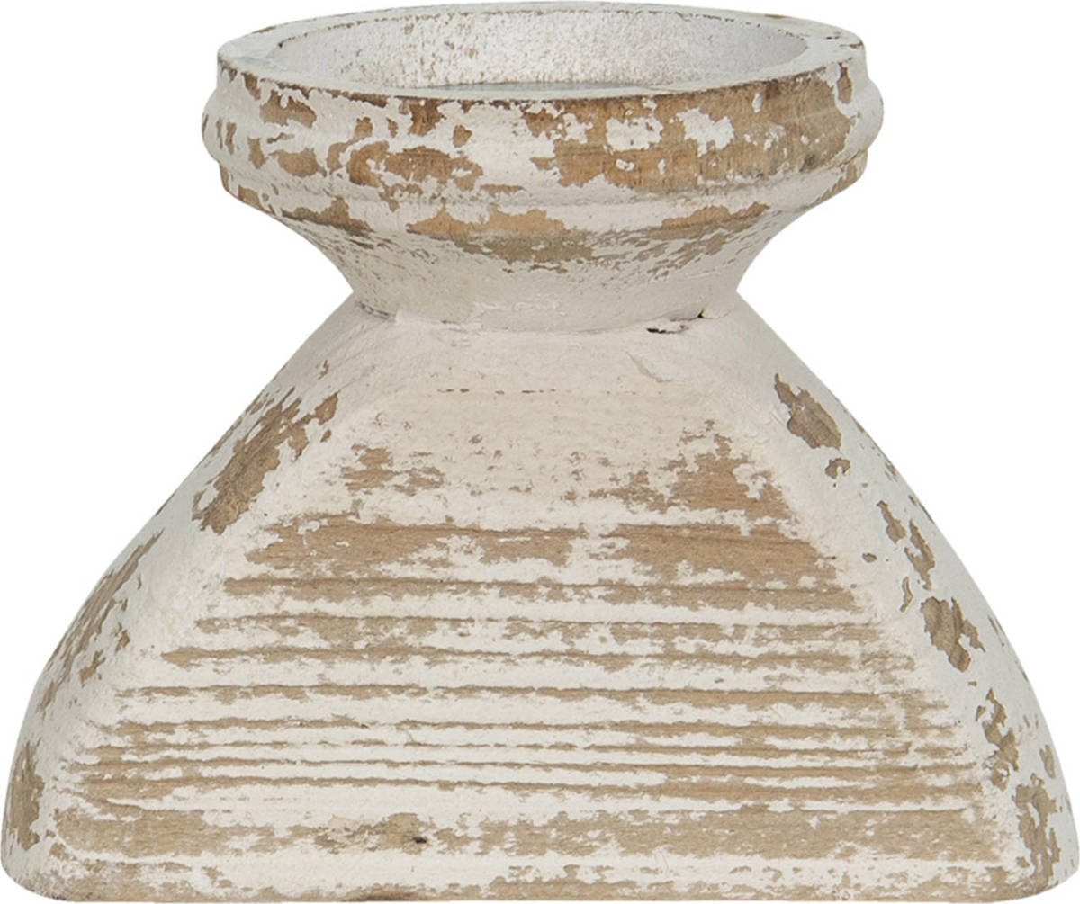 Clayre & Eef Kandelaar 15*10*11 Cm Bruin Wit Hout Kaarsenstandaard Bruin Kaarsenstandaard