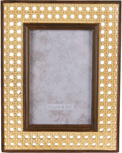 Clayre & Eef Fotolijst 10*15 Cm Bruin Beige Kunststof Fotokader Wissellijst Foto Frame Beige Fotokader Wissellijst