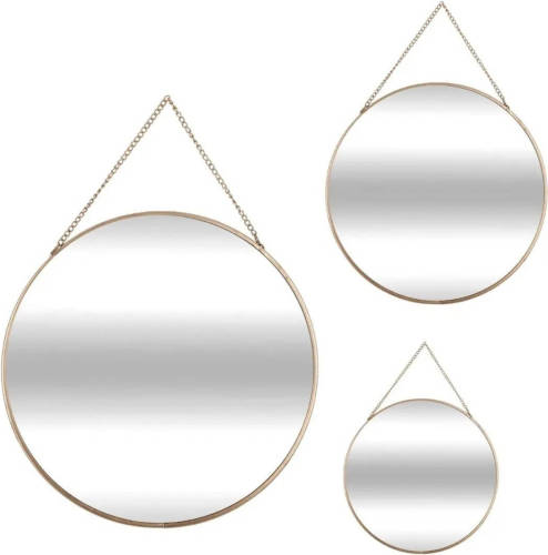 Atmosphera Set Van 3x Spiegels/wandspiegels Rond Metaal Goud Met Ketting - Spiegels