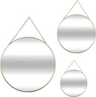 Atmosphera Set Van 3x Spiegels/wandspiegels Rond Metaal Goud Met Ketting - Spiegels