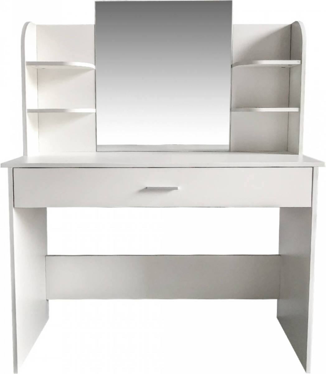 VDD Kaptafel - Make Up Visagie Opmaaktafel - Toilettafel - Met Spiegel Lade En Opbergplanken - Wit