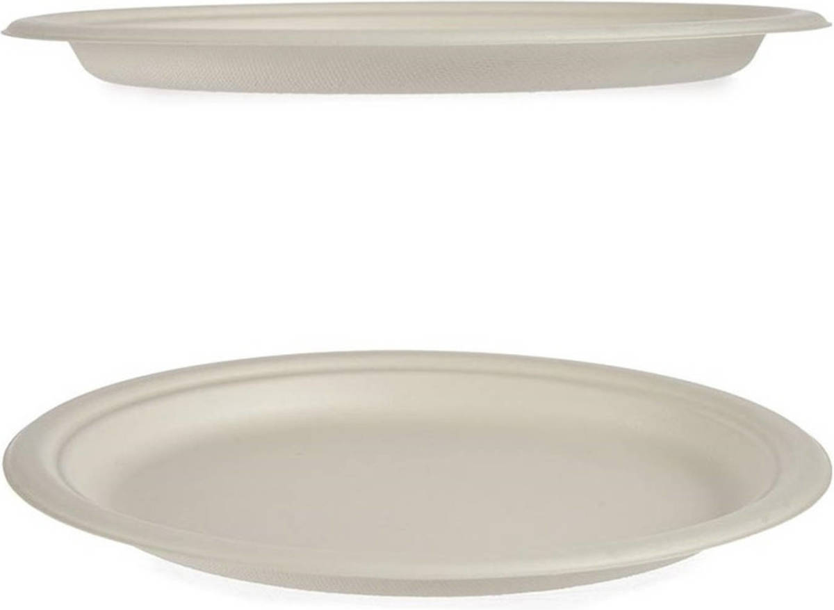 Kinvara 6x Stuks Verjaardag Feest/bbq Wegwerp Platte Bordjes Van Composteerbaar Suikerriet 25.5 Cm - Dinerborden