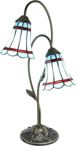 Clayre & Eef Lumilamp Tiffany Tafellamp 61 Cm Blauw Bruin Glas Tiffany Bureaulamp Tiffany Lampen Glas In Lood Blauw Tiffany