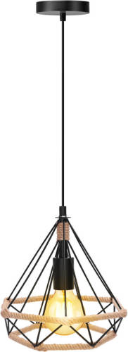 BES LED Led Hanglamp - Hangverlichting - Aigi Elsa - E27 Fitting - 1-lichts - Retro - Klassiek - Mat Zwart/bruin - Aluminium