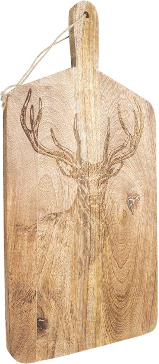Clayre & Eef Decoratie Snijplank 25*50*2 Cm Bruin Hout Rendier Borrelplank Tapasplank Serveerplank Bruin Borrelplank