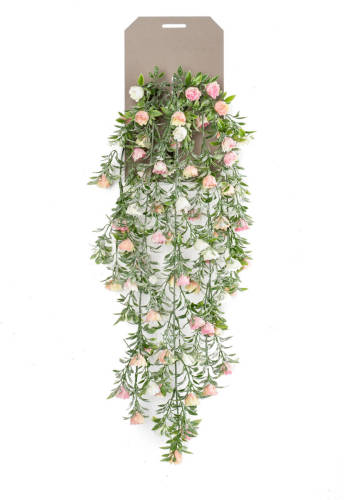 PrettyPlants Rozen Kunst Hangplant Crème/roze 75cm