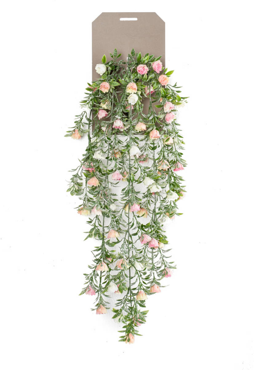 PrettyPlants Rozen Kunst Hangplant Crème/roze 75cm