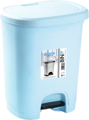 Forte Plastics Kunststof Afvalemmers/vuilnisemmers/pedaalemmers In Het Lichtblauw Van 8 Liter Met Deksel En Pedaal 25 X 21 X 30 Cm