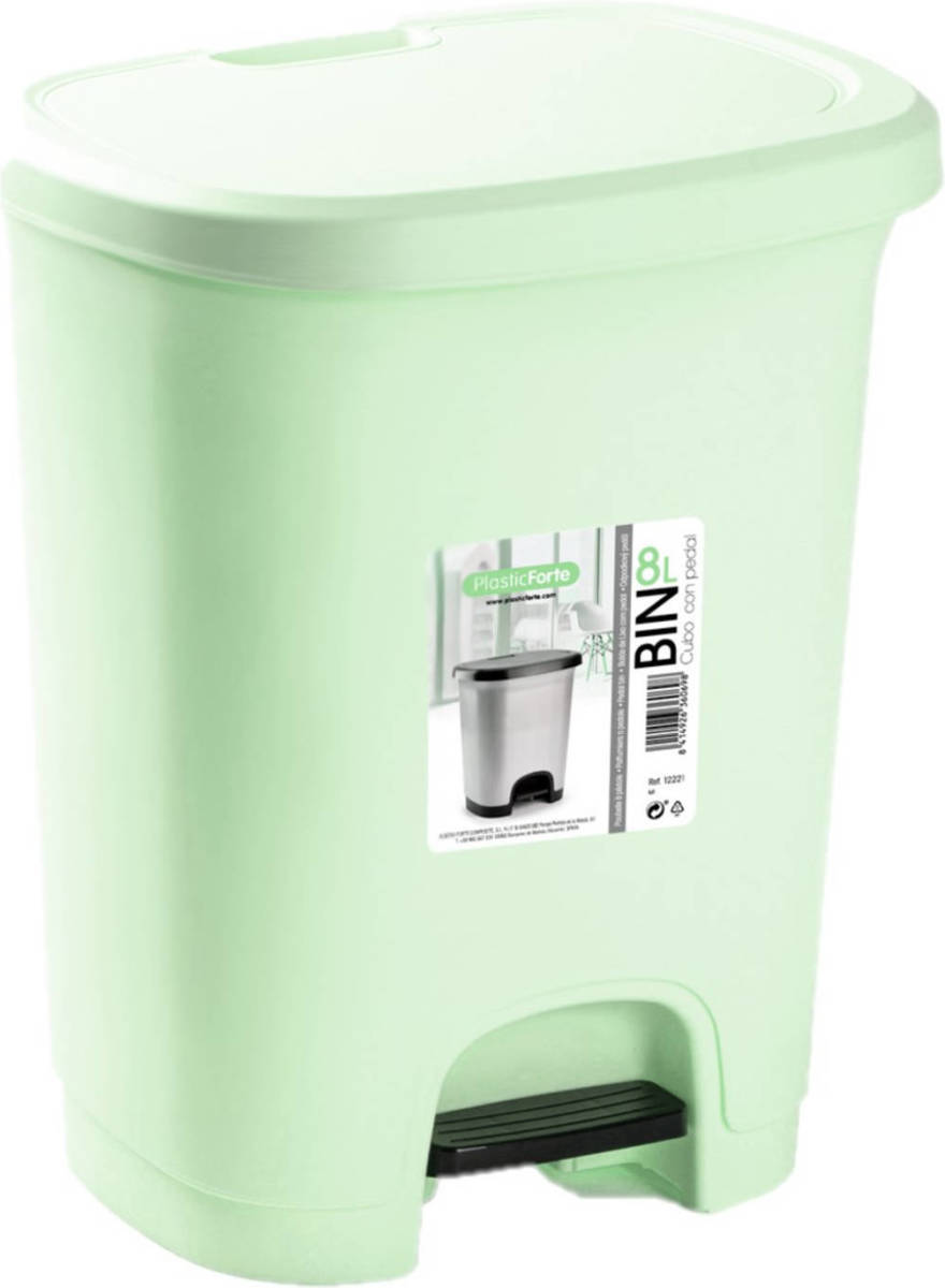 Forte Plastics 2x Stuks Kunststof Afvalemmers/vuilnisemmers/pedaalemmers Mintgroen 8 Liter Met Deksel En Pedaal 25 X 21 X 30 Cm