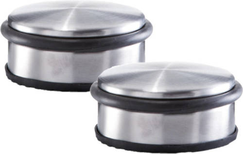 Shoppartners Set Van 2x Stuks Rvs Deurstoppers Rond 10 X 4,5 Cm - Deurstoppers 1,15 Kg
