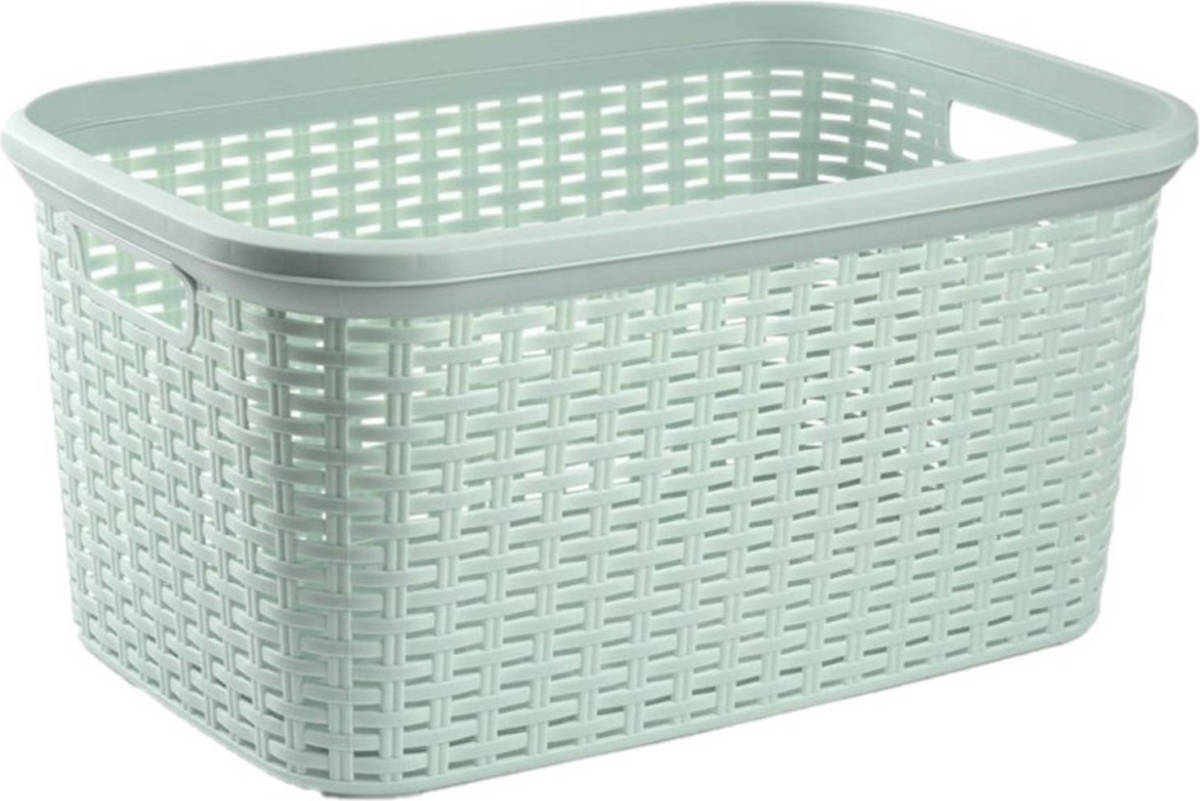 Forte Plastics Kunststof Open Rotan Mand Van 35 Liter In Het Mintgroen - Badkamer Wasmand/opslag Manden - 53 X 36 X 26 Cm
