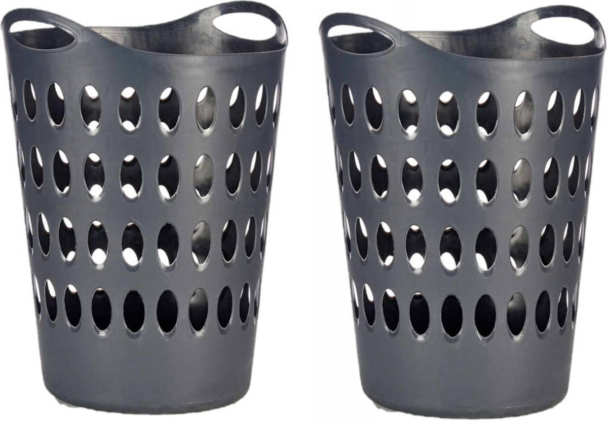 Shoppartners 2x Stuks Flexibele Wasmanden Rond Antraciet 50 Liter - Opbergmanden
