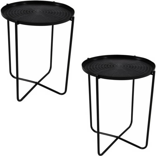 Lesli Living 2x Stuks Zwarten Ronde Plantentafels/plantenstandaarden/bijzettafels/oppottafels 50 Cm - Bijzettafels